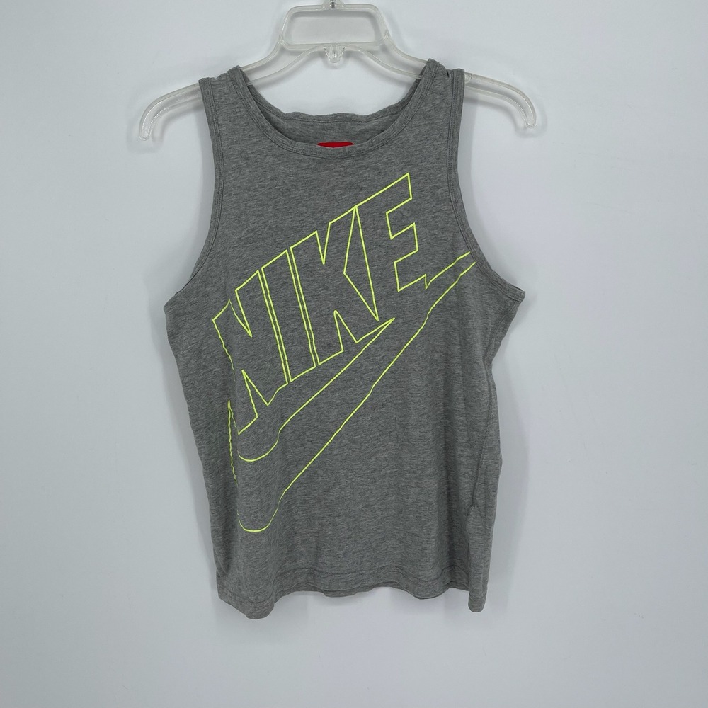 Nike Boy's Gray Neon Yellow Graphic Swoosh Logo Active Athletic Tank Top Size XL